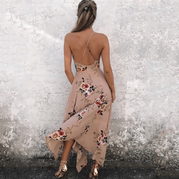 Floral Print Asymmetrical Sleeveless Maxi Dress - Picture 5 of 7